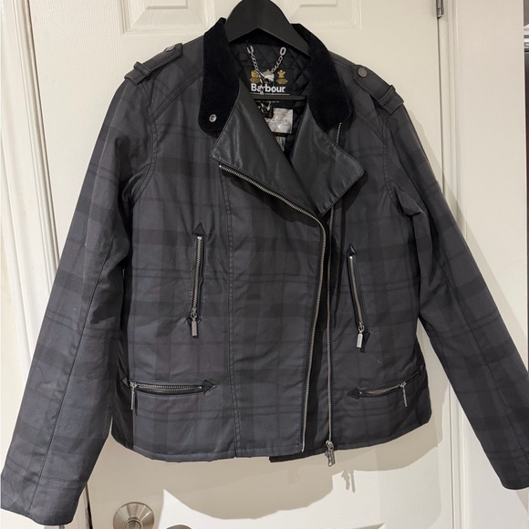 Barbour Jackets & Blazers - Barbour Black/Grey Plaid Asymmetric Moto Jacket NEW